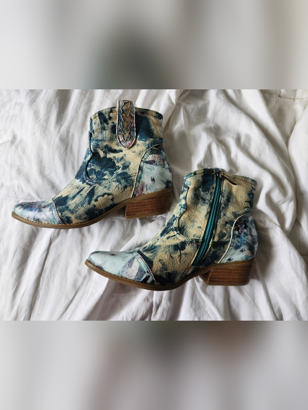 Maximalist Vibrant Blue-Green Western Cowboy Ankle Boots